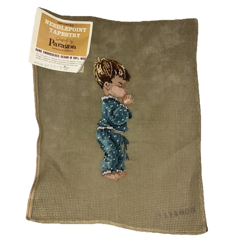 Vintage Paragon Needlepoint Tapestry‎ Preworked Praying Boy Bedtime Prayer NEW